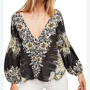 Free People Birds of a Feather Floral Blouse